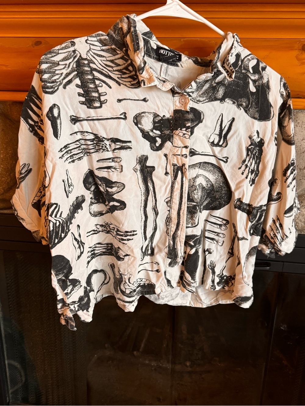 Black & White Skeleton Print Button-Down Shirt